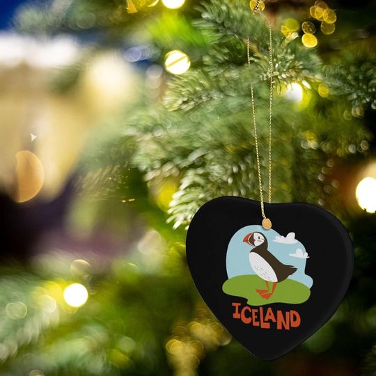 Puffin of Iceland Funny Christmas Ornaments Heart-Shape Hanging Decorations for Christmas Tree Xmas Home Party Decoration