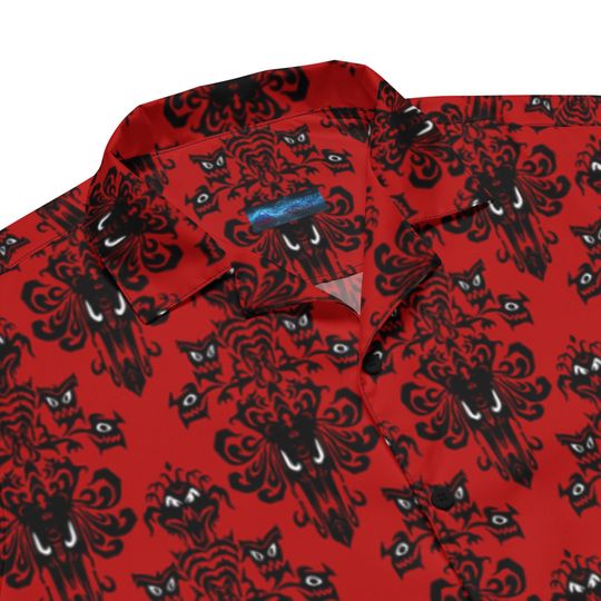 Red Haunted Mansion Style Pattern Button Up Shirt