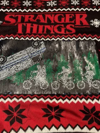 New W/tags Stranger Things Ugly Christmas sweater sz 2XL Reversible Sequins Cool