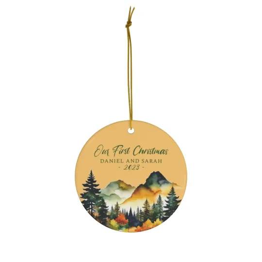 Mountain Christmas Ceramic Ornament, 2 Shapes