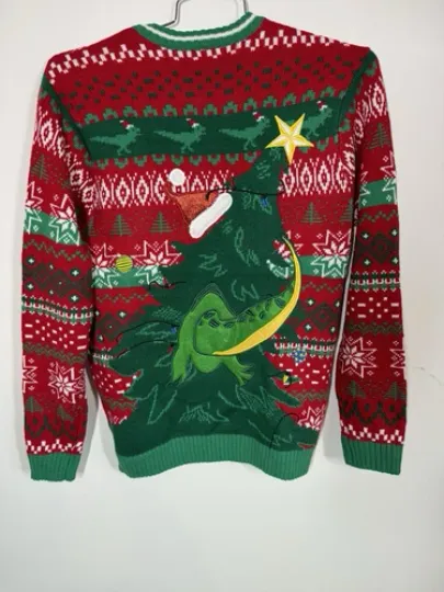 Blizzard Bay Men’s Ugly Christmas Sweater Dinosaur Front And Back Size Med T Rex