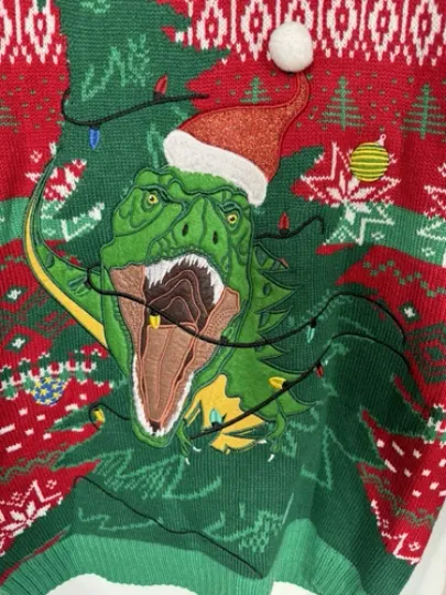 Blizzard Bay Men’s Ugly Christmas Sweater Dinosaur Front And Back Size Med T Rex