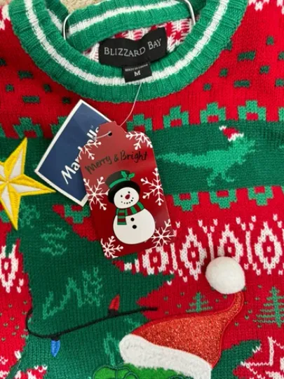 Blizzard Bay Men’s Ugly Christmas Sweater Dinosaur Front And Back Size Med T Rex