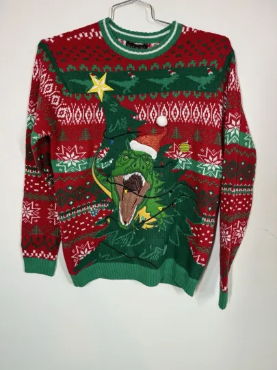 Blizzard Bay Men’s Ugly Christmas Sweater Dinosaur Front And Back Size Med T Rex