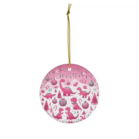 Dino Christmas Ceramic Ornament