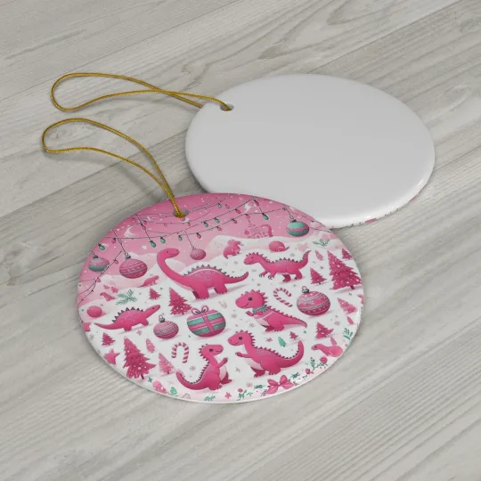 Dino Christmas Ceramic Ornament