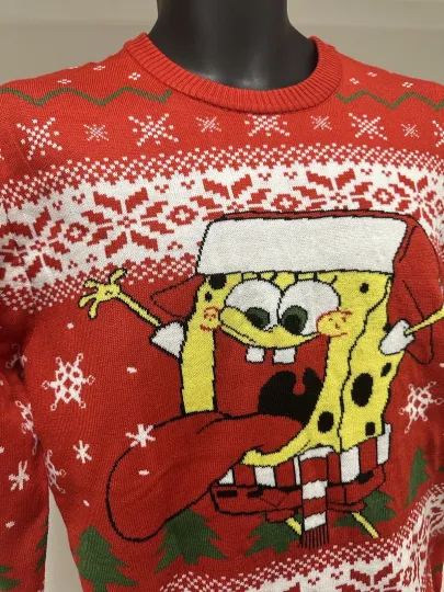 NWT SpongeBob Red Ugly Christmas Sweater Men’s Size Small