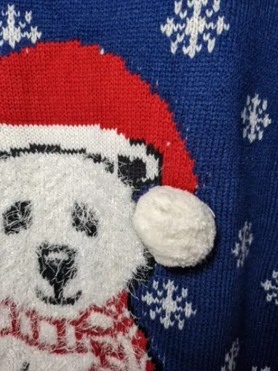 NWT Notations Christmas Holiday Ugly Sweater Womens Blue Polar Bear Snow Size L