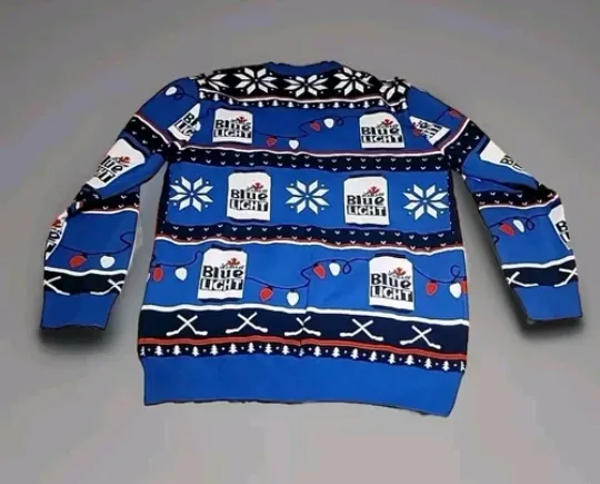 Labatt Blue Light Beer Sweater LARGE Maple Leaf Hockey Ugly Christmas Holiday