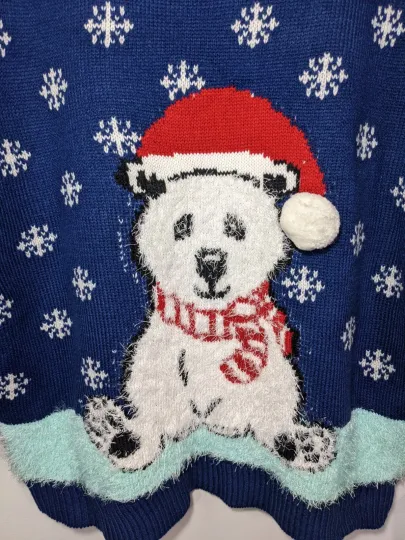 NWT Notations Christmas Holiday Ugly Sweater Womens Blue Polar Bear Snow Size L