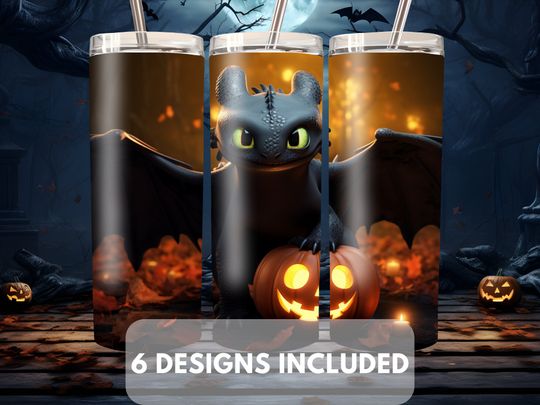 Toothless Halloween Tumbler Wrap Bundle 20 oz Skinny Sublimation Toothless