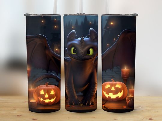 Toothless Halloween Tumbler Wrap Bundle 20 oz Skinny Sublimation Toothless