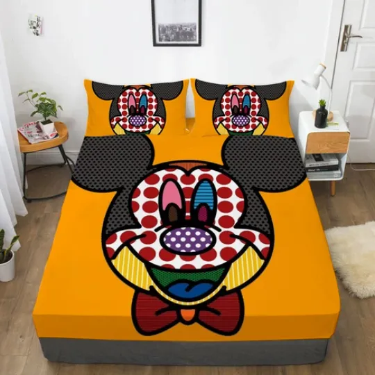 Mickey Mouse Cartoon Bedding Set Decor Fitted Sheet Set Single/Double/King Size