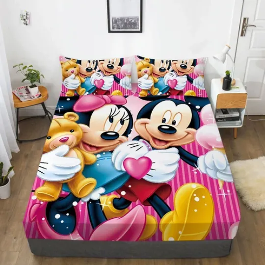 Mickey Mouse Cartoon Bedding Set Decor Fitted Sheet Set Single/Double/King Size