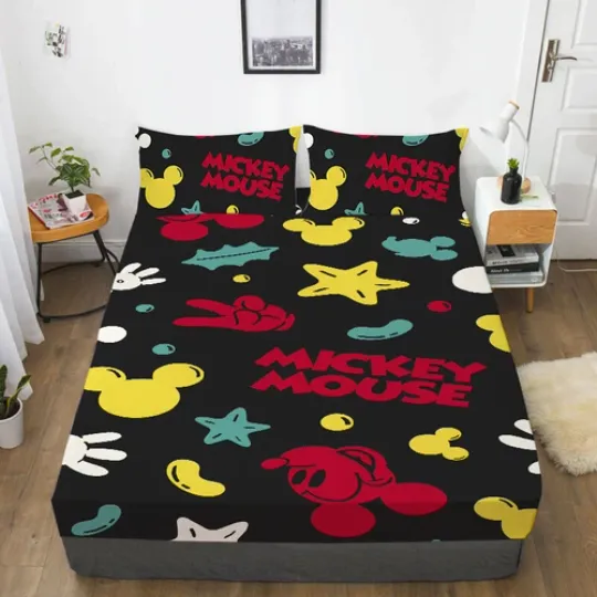 Mickey Mouse Cartoon Bedding Set Decor Fitted Sheet Set Single/Double/King Size