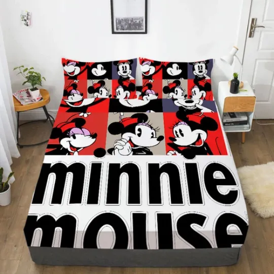 Mickey Mouse Cartoon Bedding Set Decor Fitted Sheet Set Single/Double/King Size