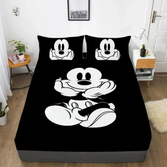 Mickey Mouse Cartoon Bedding Set Decor Fitted Sheet Set Single/Double/King Size
