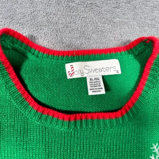 Jolly Sweaters Mens XL Green Christmas Ugly Sweater T Rex Dinosaur Disco Holiday