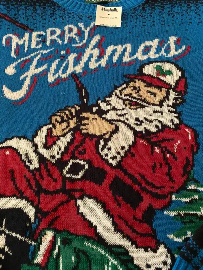 UGLY CHRISTMAS SWEATER MEN'S/YOUNG MENS XL MERRY FISHMAS NWT