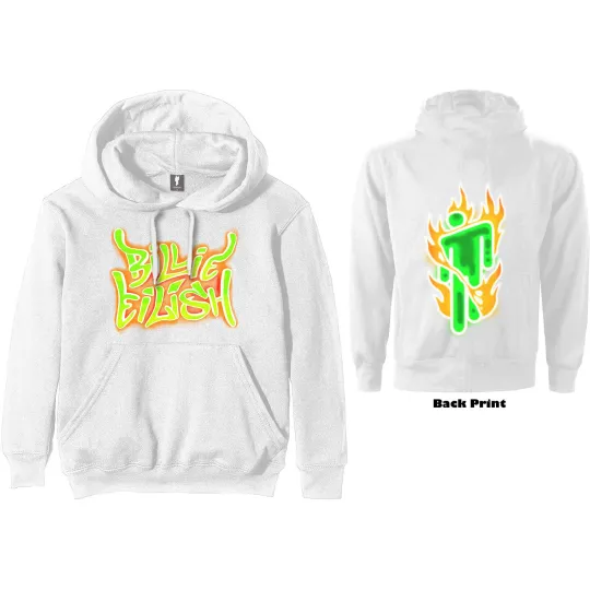 Billie Eilish Unisex Pullover Hoodie: Airbrush Flames Blohsh
