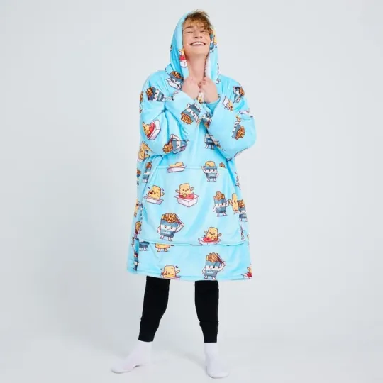 Chicken Nuggets & Fries Blue Oversized Blanket Hoodie One Size