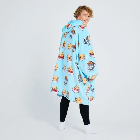 Chicken Nuggets & Fries Blue Oversized Blanket Hoodie One Size