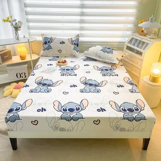 Cartoon Stitch Kids Bed Decor Set Fitted Sheet Single/Double/Super King Size