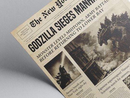 god zilla Poster | Vintage Wall Art | Retro Decor | Newspaper Print