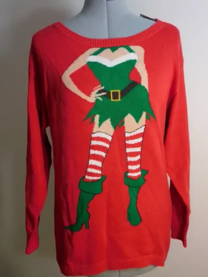 Christmas Sweater Sexy Elf Red Ugly Large Women's Cute Gift Isabella's Closet