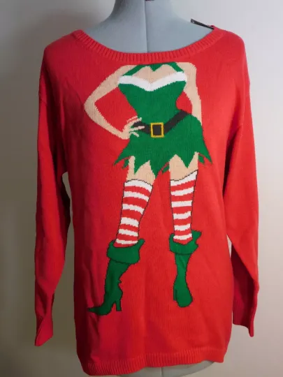 Christmas Sweater Sexy Elf Red Ugly Large Women's Cute Gift Isabella's Closet