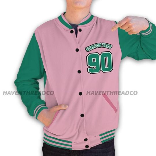 Dunk Pink Malachite Medium Soft Low Sail Unisex Varsity Jacket, Good Things Varsity Custom, Custom Baseball Jacket
