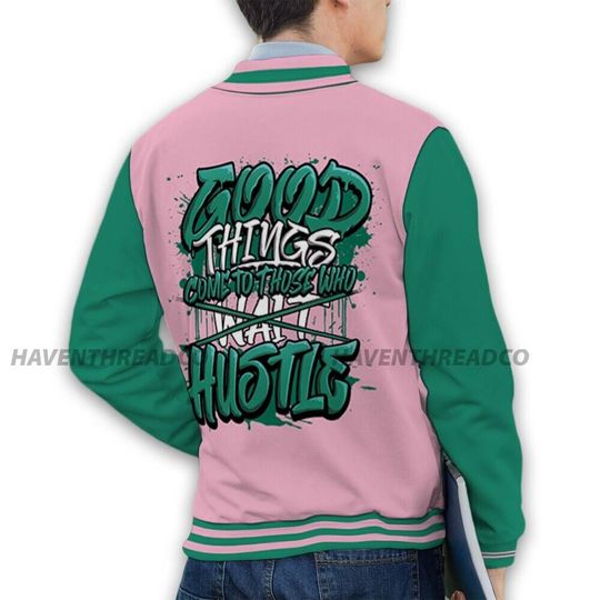 Dunk Pink Malachite Medium Soft Low Sail Unisex Varsity Jacket, Good Things Varsity Custom, Custom Baseball Jacket