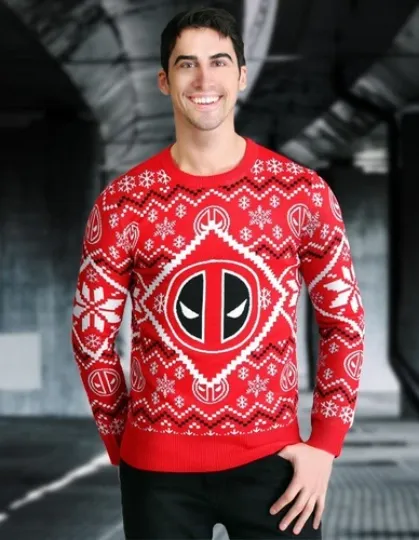 Deadpool Ugly Christmas Sweater, scarf & winter hat