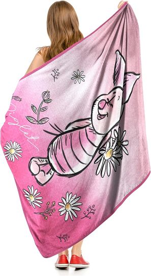 Northwest Winnie The Pooh Micro Raschel Throw Blanket, 46" x 60", Piglet Flowers