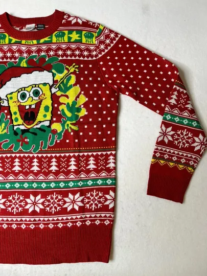 Spongebob Squarepants Ugly Christmas Sweater Mens Medium red yellow xmas