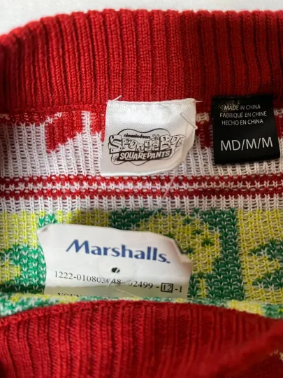 Spongebob Squarepants Ugly Christmas Sweater Mens Medium red yellow xmas