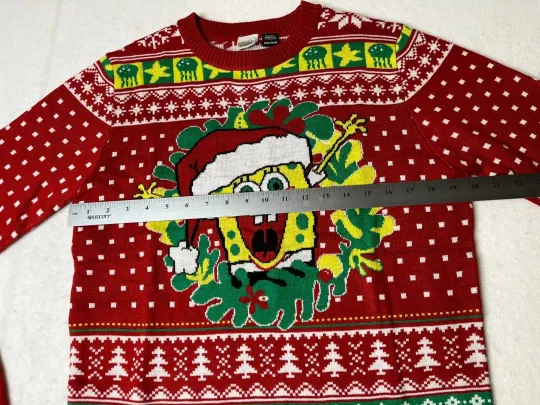 Spongebob Squarepants Ugly Christmas Sweater Mens Medium red yellow xmas
