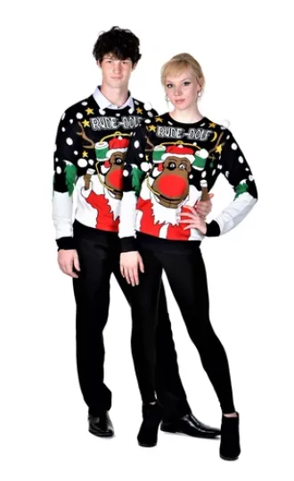 RWB Slim Fit Ugly Christmas Sweater Rudolph Pullover X-Large Navy