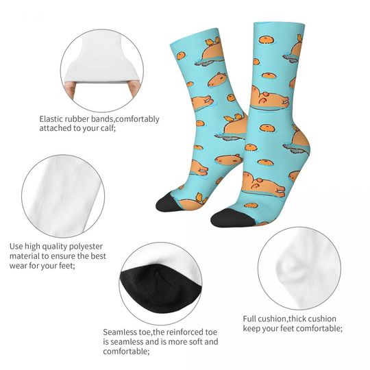 Capybara Pattern Swimming With Oranges Men's Socks Retro Harajuku Street Style Novelty Pattern Crew Sock