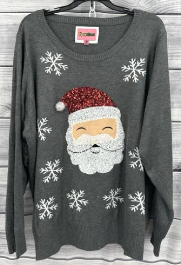 TIPSY ELVES SEQUIN SANTA UGLY CHRISTMAS SWEATER Women's Size XXL  GREY   NT