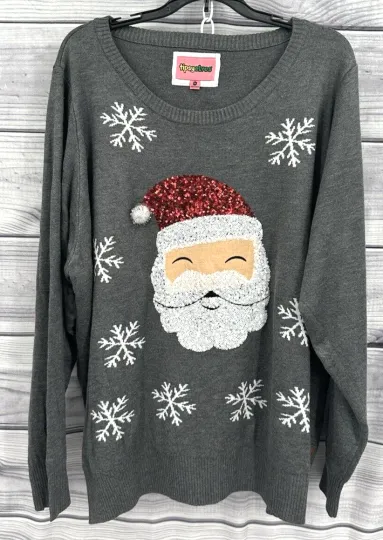 TIPSY ELVES SEQUIN SANTA UGLY CHRISTMAS SWEATER Women's Size XXL  GREY   NT