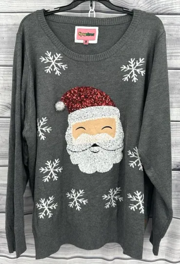TIPSY ELVES SEQUIN SANTA UGLY CHRISTMAS SWEATER Women's Size XXL  GREY   NT