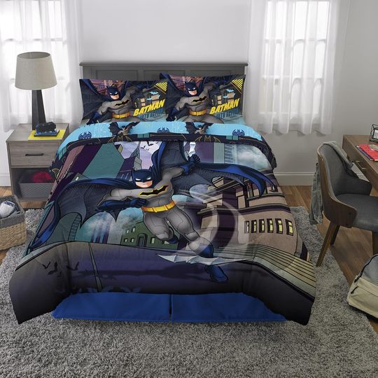 Franco Kids Bedding Super Soft Comforter and Sheet Set, 5 Piece Full Size, Batman