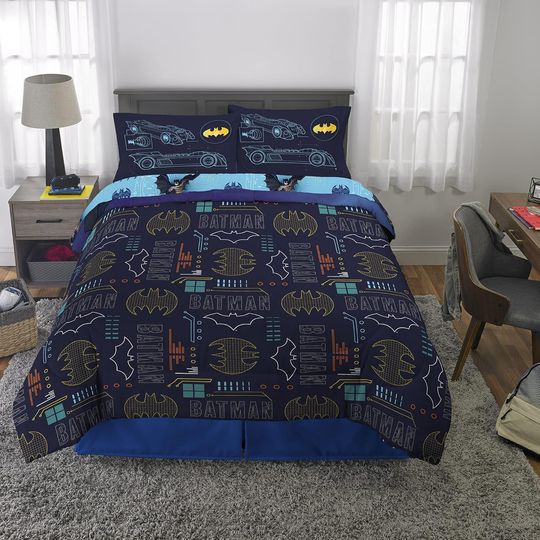 Franco Kids Bedding Super Soft Comforter and Sheet Set, 5 Piece Full Size, Batman