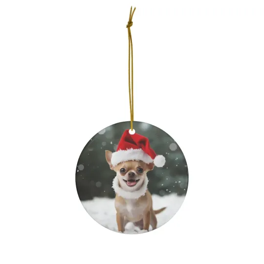 Chihuahua Dog Circle Christmas Tree Ceramic Ornament