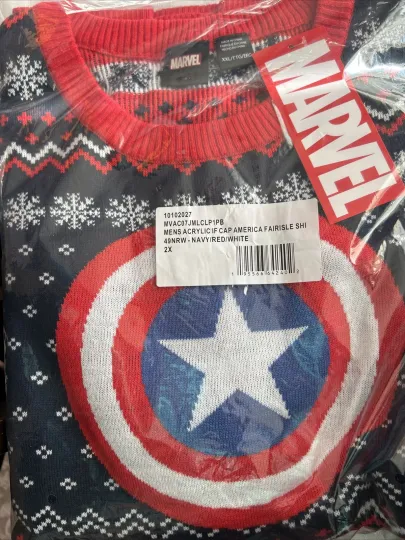 Marvel Captain America Ugly Christmas Sweater Mens Size 2X Navy New