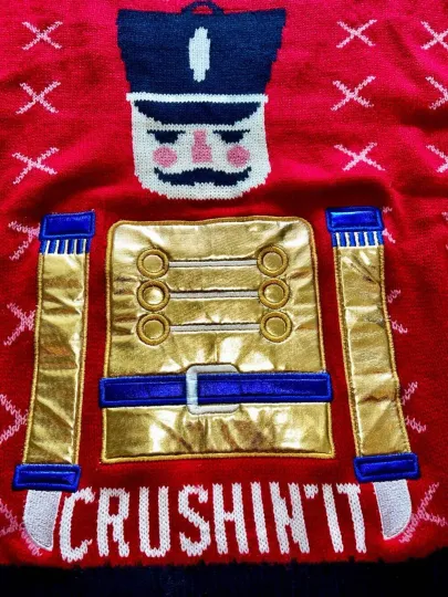 MENS LARGE~HOLIDAY UGLY CHRISTMAS NUTCRACKER SWEATER~RED/BLUE~NEW