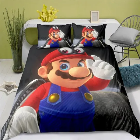 Anime Duvet Quilt Cover Set Super Mario Bedding Single Double King Super King