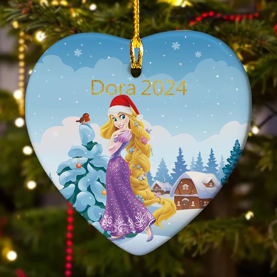 Personalized Ornament Long Haired Princess, US Animation Movie Xmas Ornament Fan Gift, Customized 2024 Christmas Tree Decor Gift For Kid