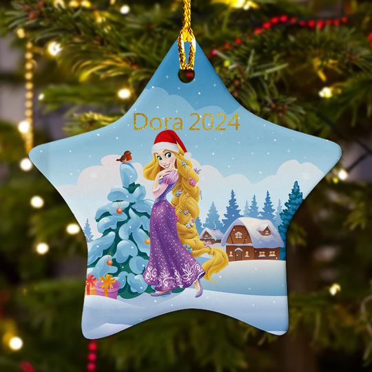 Personalized Ornament Long Haired Princess, US Animation Movie Xmas Ornament Fan Gift, Customized 2024 Christmas Tree Decor Gift For Kid